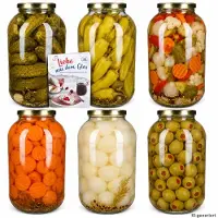 MamboCat 6er Set Einmachglas 4,25L Vorratsglas TO100 Deckel gold Rezeptheft Einkochen