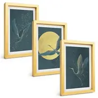 Tulup BILDER SET 3er Set - 20x30 cm Goldrahmen - Kraniche im Flug bei Nacht