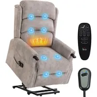 HOMCOM Fernsehsessel, TV-Sessel mit Aufstehhilfe, Vibrationsmassage, Wärme