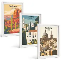 Tulup BILDER SET 3er Set - 40x60 cm Weißer Rahmen - Ansichten Sedona Sintra Valletta Retro