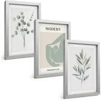 Tulup BILDER SET 3er Set - 20x30 cm Silberner Rahmen - Pflanzenmotive in Grün