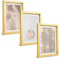 Tulup BILDER SET 3er Set - 20x30 cm Goldrahmen - Subtile Texturen, Boho-Natur