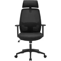 Vente-unique Ergonomischer Bürostuhl mit Kopfstütze – Stoff – Schwarz – DELRINO