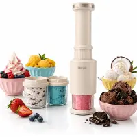 Seeger CompactCream 5-in-1 Kompakte Eismaschine mit 3 Dessertbechern, Für Eiscreme, Gelato, Sorbet, Slush und Frozen Drinks, 3 x 350 ml Becher