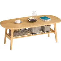 HOMCOM Couchtisch Wohnzimmertisch mit Ablage, 120 x 60 x 42 cm, Natur