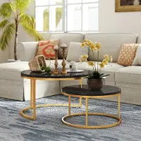 OKWISH Couchtisch 2er-Set, MDF Satztisch Beistelltisch für Schlafzimmer Balkon, Satztische fürs Wohnzimmer, Wohnzimmertisch, Schwarz