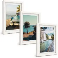 Tulup BILDER SET 3er Set - 20x30 cm Weißer Rahmen - Urlaub Palmen Wasserfall