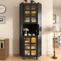 MODFU Eckschrank MDF Schwarz mit LED-Beleuchtung, App-Steuerung und 3 Stauraumzonen