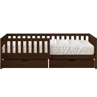 Sunny Isa Kinderbett aus Holz mit 2 Schubladen in Braun | Bett Ohne Matratze | Einzelbett mit Rausfallschutz in 206 x 98 cm | Für Matratzengröße: 90 x 200 cm