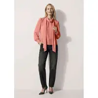 MADELEINE Langarmbluse "Bluse Chiffonbluse mit Schluppenband", Damen, Gr. 38, blassrosa, Modern, comfort fit, hoch geschlossener Ausschnitt, Blusen Langarmbluse