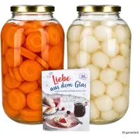 MamboCat 2er Set Einmachglas 4,25L Vorratsglas TO100 Deckel gold Rezeptheft Einkochen