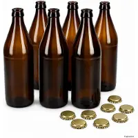 MamboCat 6er Set Bierflaschen Braun 0,5L mit 8 Kronkorken Gold Abfüllflaschen Saft Limo