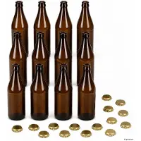 MamboCat 12er Set Bierflaschen Braun 0,5L mit 15 Kronkorken Gold Abfüllflaschen Limo