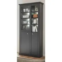 Furn.Design VITRINE schwarz matt, Eiche 86 cm, Vitrinenschrak Landhaus mit Soft-Close