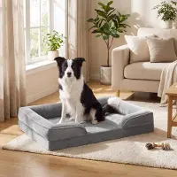 Feandrea Orthopädisches Hundebett XL, abnehmbarer Bezug, erhöhte Ränder, rutschfest, waschbar, Haustierbett, hellgrau