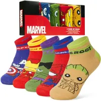 Marvel Avengers Socken Jungen, 5er Pack Bunte Knöchelsocken, Weich und Atmungsaktiv, Superhelden Design, Geschenke für Kinder (Mehrfarbig, 30-35 EU)