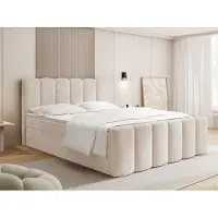 WFL GROUP Boxspringbett mit Bettkasten – Polsterbett 200 x 200 cm mit H4 7-Zonen-Taschenfederkernmatratze & 5 cm Komfort-Topper – Stauraumbett mit hohem Kopfteil – Samt Velours Beige