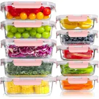YASHE Glas-Frischhaltedosen LN-10pcs, 10 Behälter, 7,05 L, Rosa