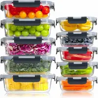 YASHE Glas-Frischhaltedosen LN-10pcs, 10 Behälter, 7,05 L, Schwarz
