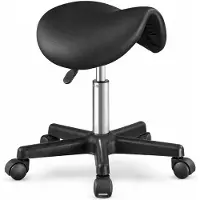 Songmics Sattelhocker, Ergonomischer Rollhocker aus Kunstleder, Höhenverstellbar, 56 x 56 x 45-61 cm, Schwarz
