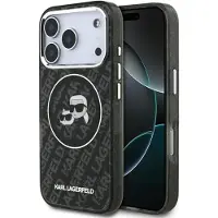 Karl Lagerfeld case Magsafe IML glitter case metal camera frame and buttons Karl and Choupette heads