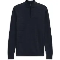 Bugatti Troyer "Regular Fit", Herren, Gr. L, schwarz (390, marine), 100% Baumwolle, Strukturmuster, regular fit, ohne Ausschnitt, Pullover Troyer, Regular Fit Baumwolle Struktur Stehkragen
