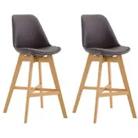 Décoshop26 - Set aus 2 skandinavischen Barhockern mit brauner Kunststoff- und PVC-Sitzschale und Beinen aus Massivholz 10_0005961 10_0005961