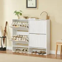 STILVORA Schuhschrank aus MDF in Weiß, 120x24x102 cm, kippsicher