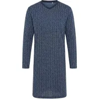 Hajo Herren Nachthemd langarm - Premium Cotton, Baumwolle, V-Ausschnitt, Allover-Print Dunkelblau / 4XL