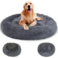 Peviasot Hundebett 80 cm rund in Dunkelgrau, flauschiges Plüschbett mit PP-Füllung, rutschfest und waschbar, pflegeleicht
