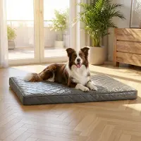 Belviona Hundematratze orthopädisch, Memory-Foam Hundematte mit abnehmbarem Bezug, pflegeleicht & rutschfest, 100x70 cm, grau