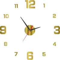 Lixada 3D-DIY-Leuchtzifferblatt, bohrfreies Acryl, rahmenlose, lautlose Wanduhr mit Zahlenaufklebern fuer Wohnzimmer, Buero, Schlafzimmer, moderne Hausdekoration, goldfarben, 40 cm