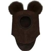 Huttelihut Woll-Schlupfmütze mit Bommeln Alpaka, Dark Brown Melange, 50
