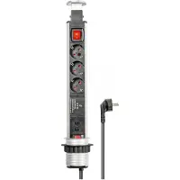 GOOD CONNECTIONS Pop-Up Steckdosenleiste 3+2, versenkbare Steckdosenleiste, Schalter, ALU-Profil, 3x Schutzkontakt, 2x USB, ÜSS/SPD,