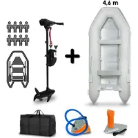 Eberth Schlauchboot 8 Personen mit Motor 86 LBS Schubkraft, Führerscheinfrei, Angelboot mit Elektro Außenborder, Sitzbänke, Festrumpf