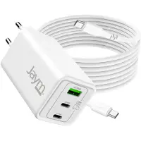 Jaym , Universelles GaN Netzladegerät 100W 3 Anschlüsse + 2m USB-C Kabel, Weiß