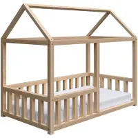Masseno Kinderbett TAMI 80x160 cm mit Rausfallschutz, Einzelbett für Mädchen und Jungs,Kieferfarben