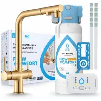 ARI 3-Wege-Küchenarmatur Venom, Messing, Ausziehbare Spültischarmatur Im Set Mit Dafi D1 Wasserfiltersystem, Untertischanlage