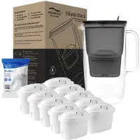 Aqualogis Wasserfilterkanne aus Glas, 2.9 L, schwartz, inklusiv 10x PURE+ kartuschen
