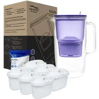 Aqualogis Wasserfilterkanne aus Glas, 2.9 L, violett, inklusiv 6x PURE+ kartuschen