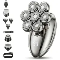 Xkiss Glatzen Rasierer(Silber)5 in 1 Kopfrasierer mit 7 Scherköpfen,Magnetisch, IPX6 Wasserdicht, Nass & Trocken, LED Display, Typ-C, 60 Min