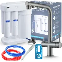 ARI 3-Wege-Küchenarmatur Venom, Graphit, Ausziehbare Spültischarmatur Im Set Mit Aquaphor Morion 101S Ro Wasserfiltersystem