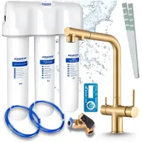 ARI 3-Wege-Küchenarmatur Venom, Messing, Ausziehbare Spültischarmatur Im Set Mit Aquaphor Wasserfiltersystem, Untertischanlage