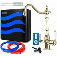 ARI Czysta Kropla 5-Stufen-Ultrafiltrationssystem Mit Retro 2 3-Wege-Küchenarmatur Gold, Untertisch-Wasserfilter Mit Uf-Membran