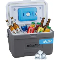 Relaxdays Kühlbox, 15 l, mit Kühlakku & Griff, Camping, Picknick, ohne Strom, HBT 30 x 46 x 30 cm, Isolierbox, weiß/grau