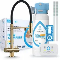 ARI 3-Wege-Küchenarmatur Highflex, Messing, Ausziehbare Spültischarmatur Im Set Mit Dafi D1 Wasserfiltersystem, Untertischanlage