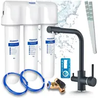 ARI 3-Wege-Küchenarmatur Venom, Chrom, Spültischarmatur Im Set Mit Aquaphor Wasserfiltersystem, Untertischanlage, 360° Schwenkbar