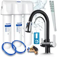 ARI 3-Wege-Küchenarmatur Nordic, Chrom, Ausziehbare Spültischarmatur Im Set Mit Aquaphor Wasserfiltersystem, Untertischanlage