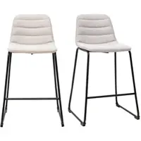 Miliboo Barhocker aus Stoff in strukturierter Samtoptik beige und Metall H64 cm (Set aus 2) SAURY