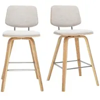 Miliboo Barhocker aus Stoff mit beiger strukturierter Samtoptik und hellem Holz H66 cm (2er-Set) SEGUR
